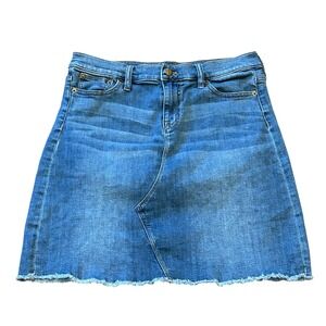 J. Crew Factory Women's Denim Mini Skirt Blue Size 10 Frayed Hem A-Line Casual